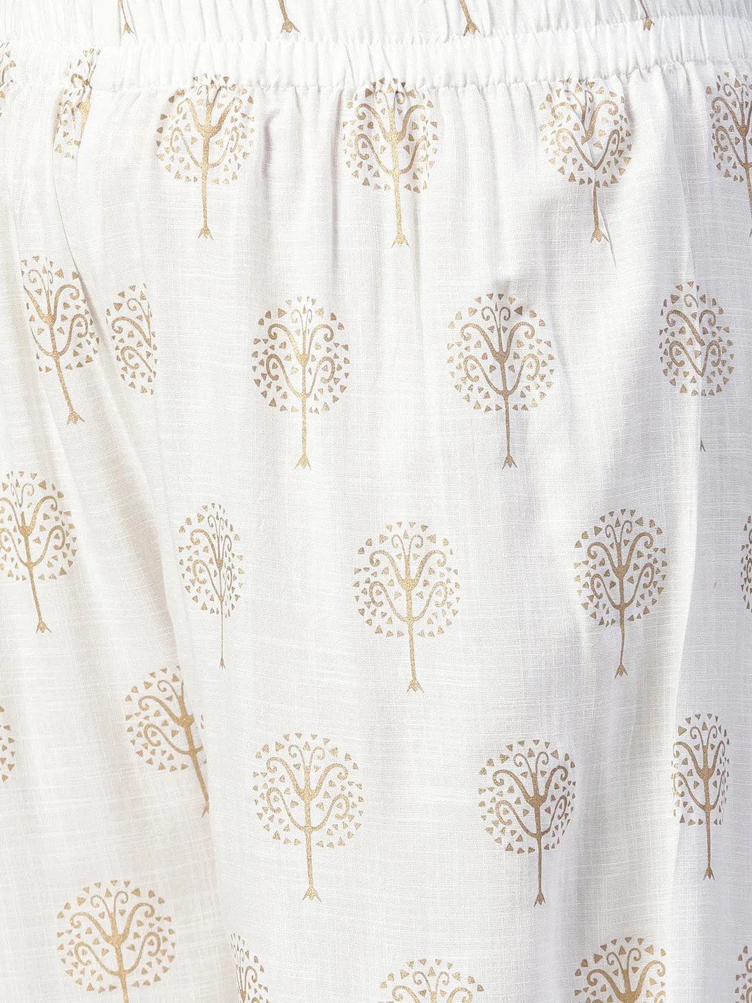Women'S White Shoulder Strip Kurta Palazoo Set With Net Dupatta