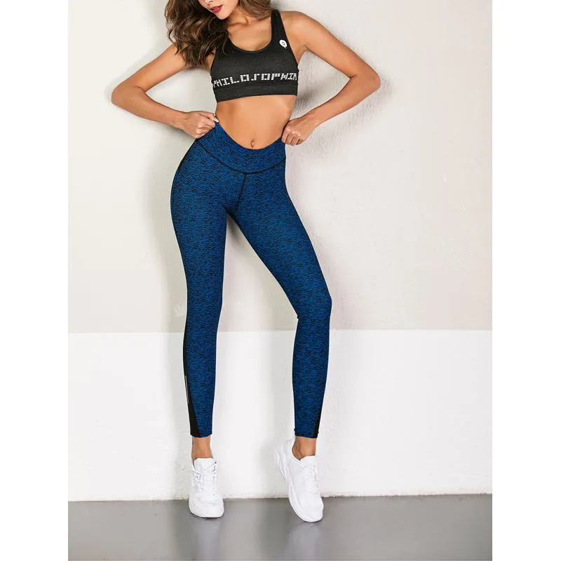 Yoga Quick-Drying Elasticity Ribbed Sports Fitness Cropped Patchwork Sports Leggings