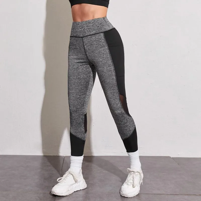 Yoga Training Tight-Fitting Pocket Running Patchwork Mesh Sports Leggings
