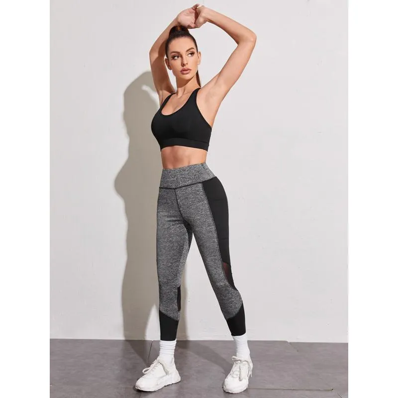 Yoga Training Tight-Fitting Pocket Running Patchwork Mesh Sports Leggings