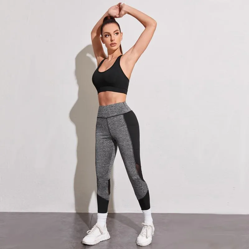 Yoga Training Tight-Fitting Pocket Running Patchwork Mesh Sports Leggings