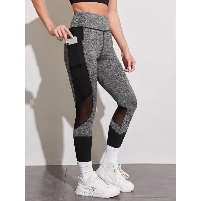 Yoga Training Tight-Fitting Pocket Running Patchwork Mesh Sports Leggings
