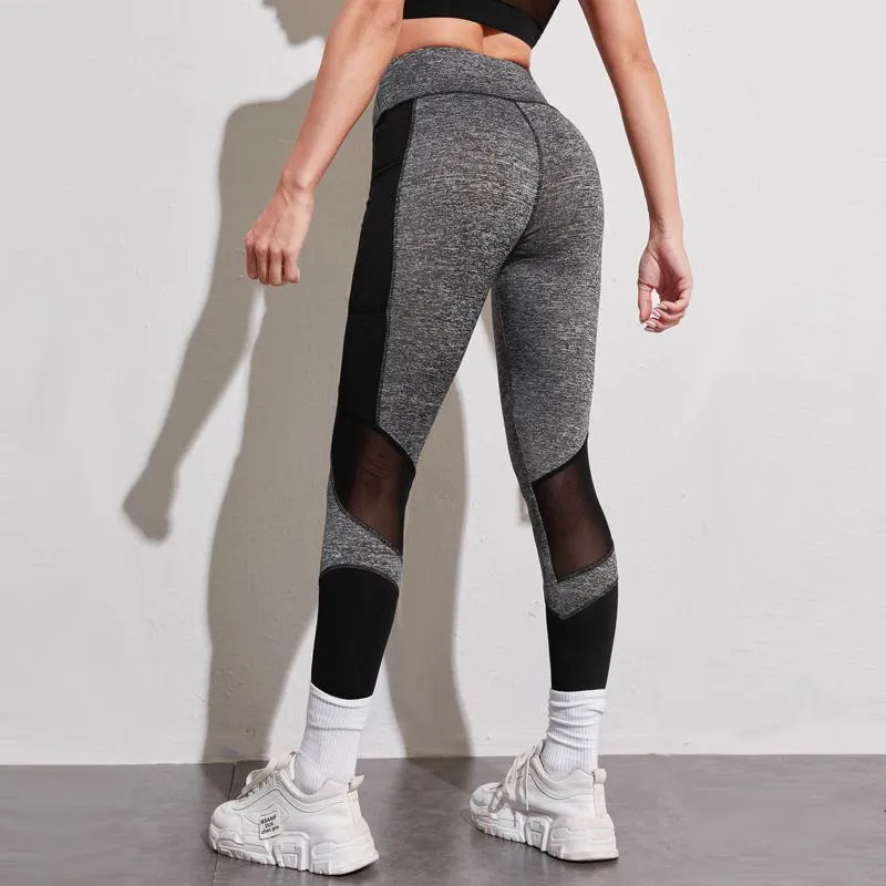 Yoga Training Tight-Fitting Pocket Running Patchwork Mesh Sports Leggings