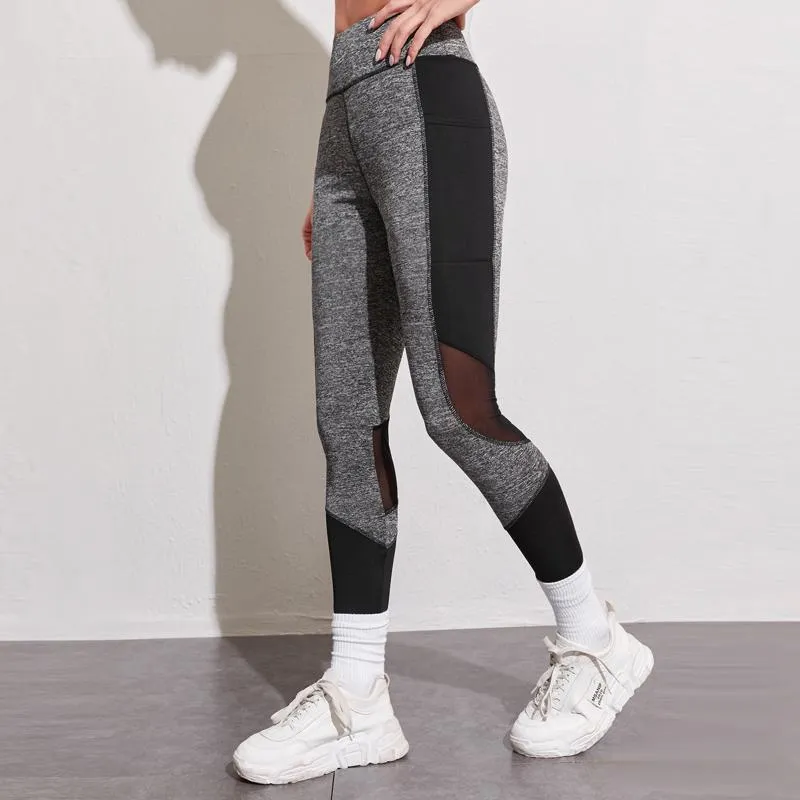 Yoga Training Tight-Fitting Pocket Running Patchwork Mesh Sports Leggings