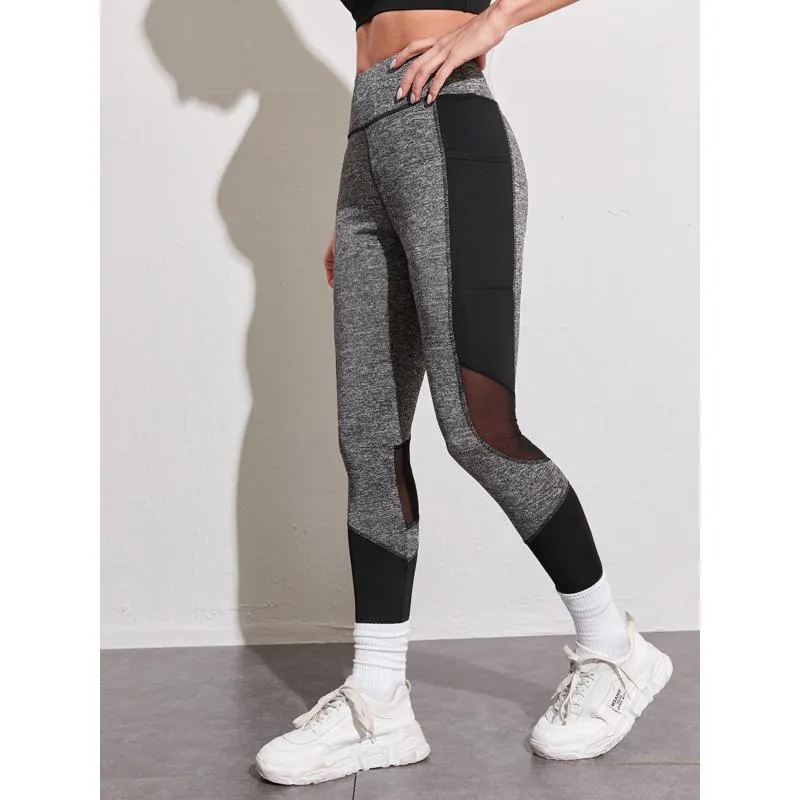 Yoga Training Tight-Fitting Pocket Running Patchwork Mesh Sports Leggings