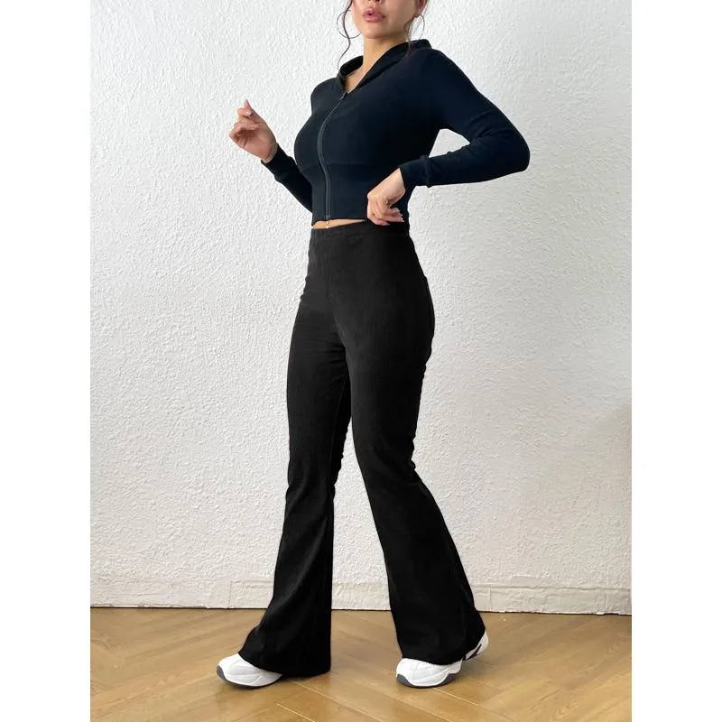 Zipper Solid Color Long Style Pocket Corduroy Pants