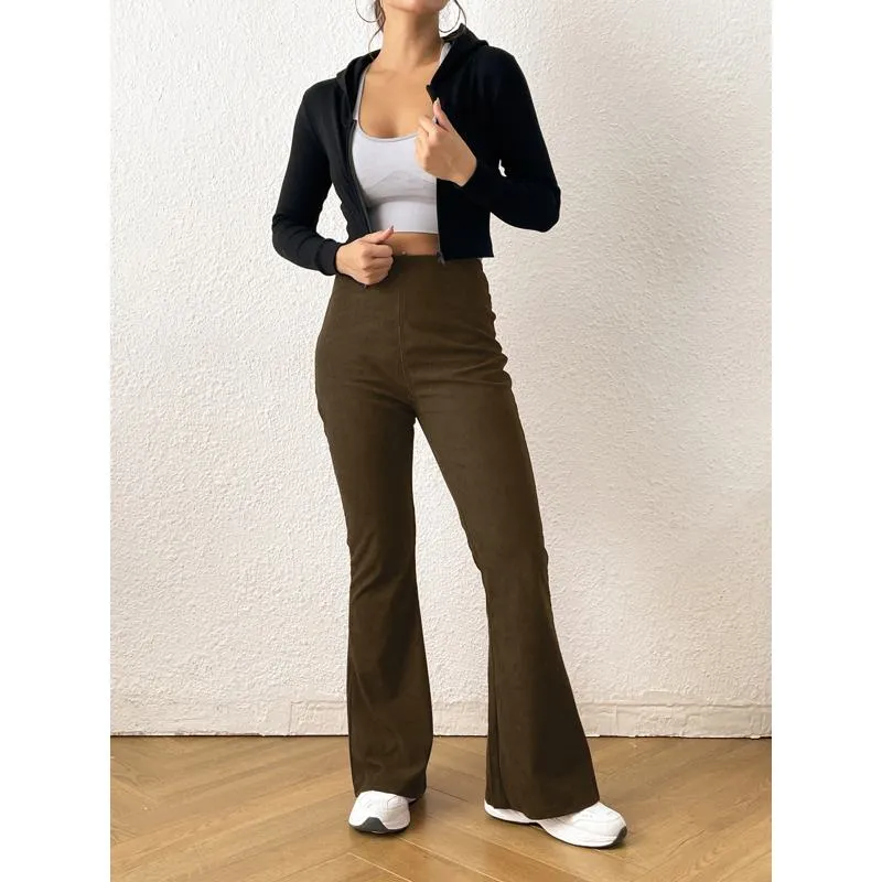 Zipper Solid Color Long Style Pocket Corduroy Pants