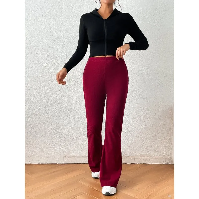 Zipper Solid Color Long Style Pocket Corduroy Pants