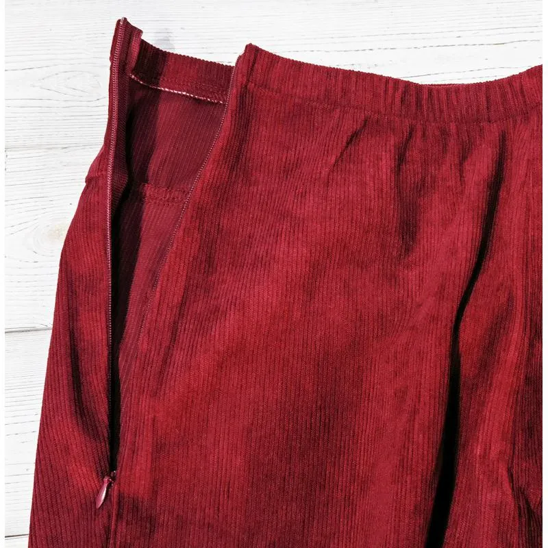 Zipper Solid Color Long Style Pocket Corduroy Pants