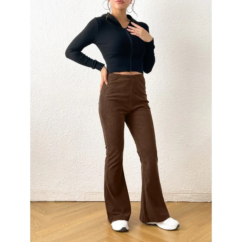 Zipper Solid Color Long Style Pocket Corduroy Pants