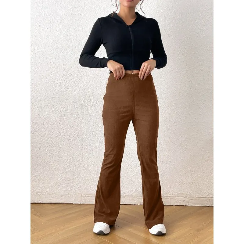 Zipper Solid Color Long Style Pocket Corduroy Pants