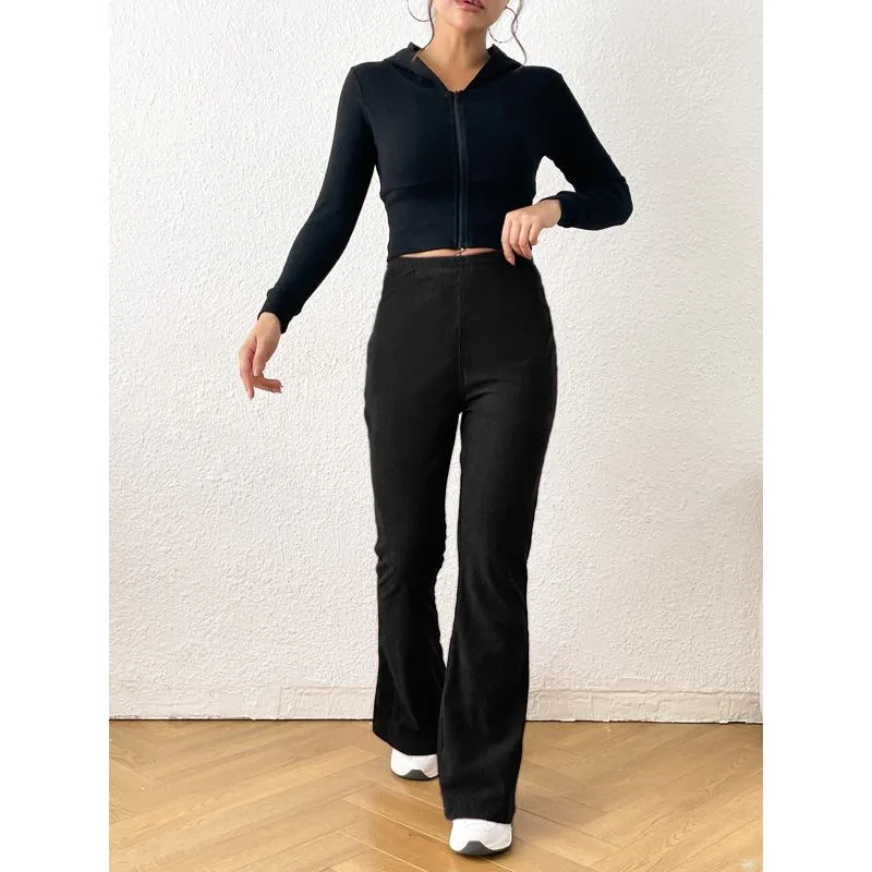 Zipper Solid Color Long Style Pocket Corduroy Pants
