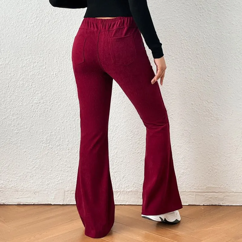 Zipper Solid Color Long Style Pocket Corduroy Pants