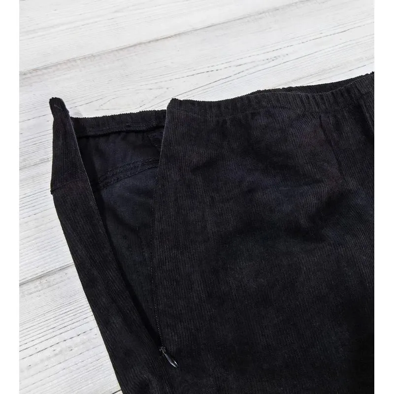 Zipper Solid Color Long Style Pocket Corduroy Pants