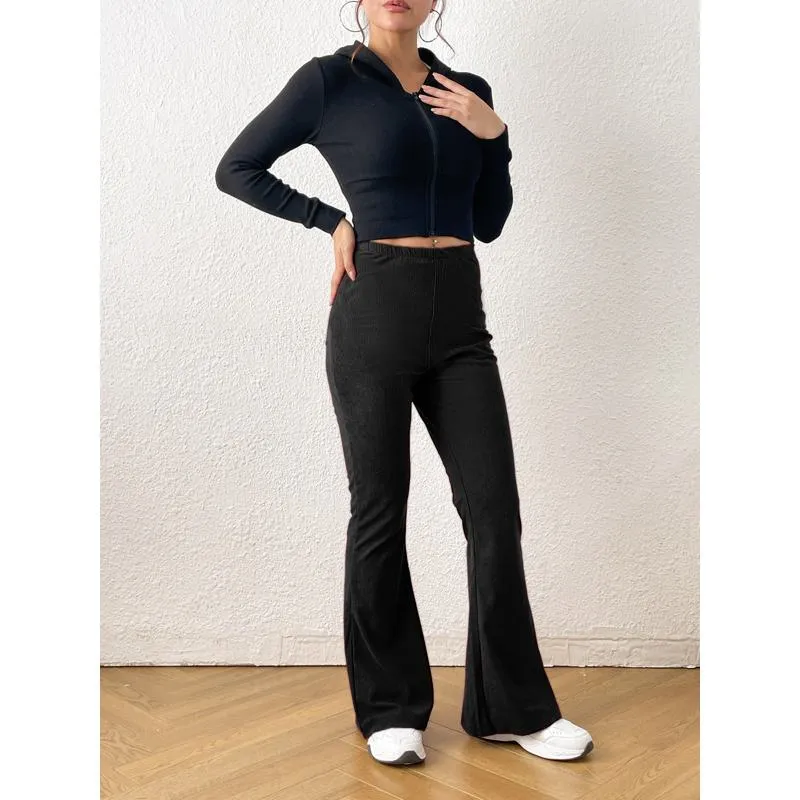 Zipper Solid Color Long Style Pocket Corduroy Pants