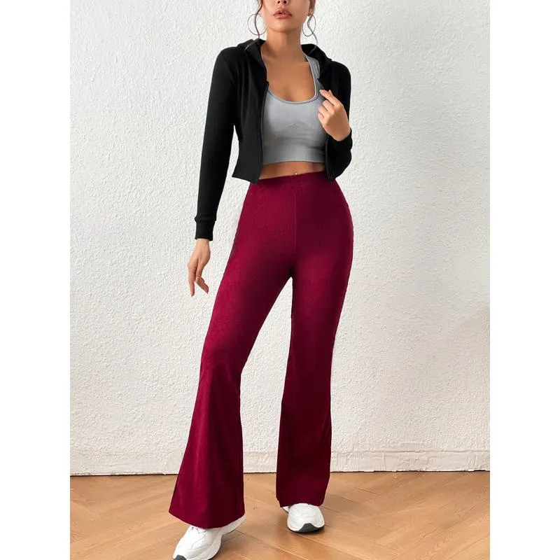 Zipper Solid Color Long Style Pocket Corduroy Pants