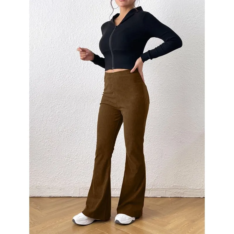 Zipper Solid Color Long Style Pocket Corduroy Pants
