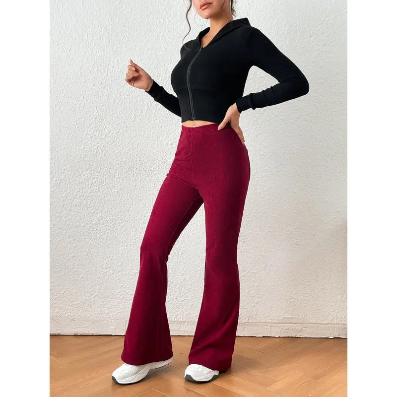 Zipper Solid Color Long Style Pocket Corduroy Pants